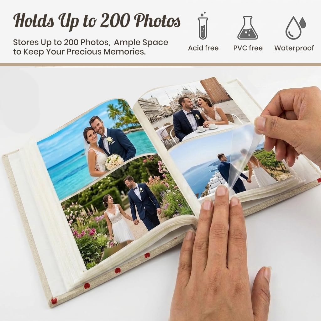 HASTHIP Mini Linen Cover Photo Album with Clear Pockets and Front Window for Personalisation