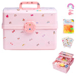 HASTHIP 3-Layer Hair Accessories Organizer Box in Pink with Divided Storage and Built-In Handle