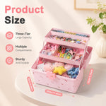 HASTHIP 3-Layer Hair Accessories Organizer Box in Pink with Divided Storage and Built-In Handle