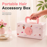 HASTHIP 3-Layer Hair Accessories Organizer Box in Pink with Divided Storage and Built-In Handle