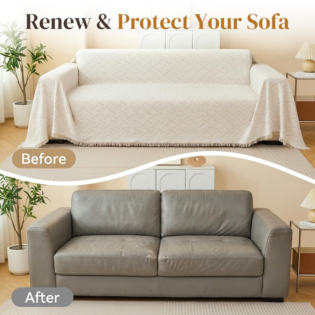 HASTHIP Chenille Couch Cover with Tassels and Woven Texture for Living Room Seating