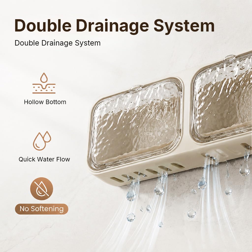 HASTHIP Adhesive Wall-Mount Soap Organizer with Double Drainage for Bathroom and Kitchen