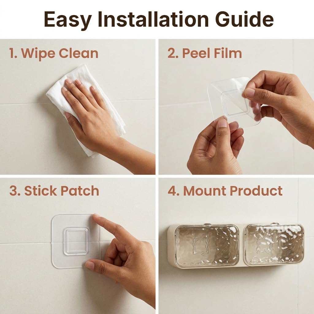 HASTHIP Adhesive Wall-Mount Soap Organizer with Double Drainage for Bathroom and Kitchen