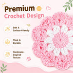 HASTHIP Crochet Cotton Coasters, Set of Five Floral Drink Mats for Cups and Mugs