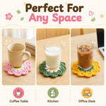 HASTHIP Crochet Cotton Coasters, Set of Five Floral Drink Mats for Cups and Mugs