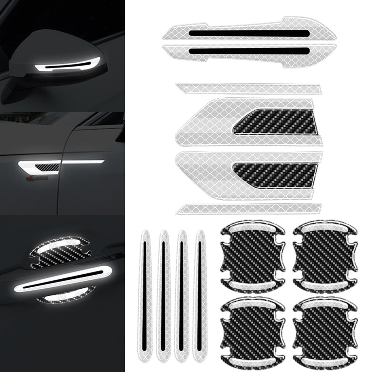 HASTHIP® 16Pcs Car Safety Stickers Cool White Reflective Anti-collision Car Door Stickers Decorative Car Stickers Removable Stickers for Car Door Sill, Door Edge, Handle, Rear Mirror, Rear Trunk