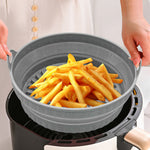 HASTHIP® Air Fryer Silicone Pot 7.9'' Non-Stick Silicone Air Fryer Liner, Silicone Liners for Air Fryer, Folding Round Air Fryer Oven Pot Foodgrade Silicone Air Fryer Liners with Handles (Grey)