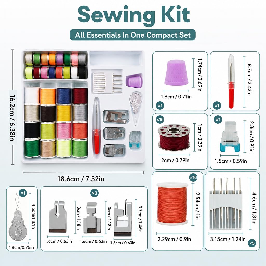 HASTHIP Sewing Kit Set with Threads, Bobbins, Needles and Presser Feet for Home, Office and Travel