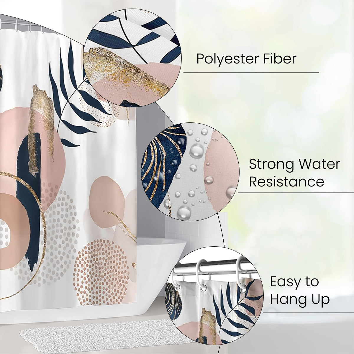 HASTHIP® 4Pcs Bathroom Shower Curtain With Boho Leaf Print - Waterproof Curtain, Toilet Cover, Bathtub & Absorption Foot Mat Combo For Modern Bathroom Décor, Universal Fit, Durable & Stylish Supplies