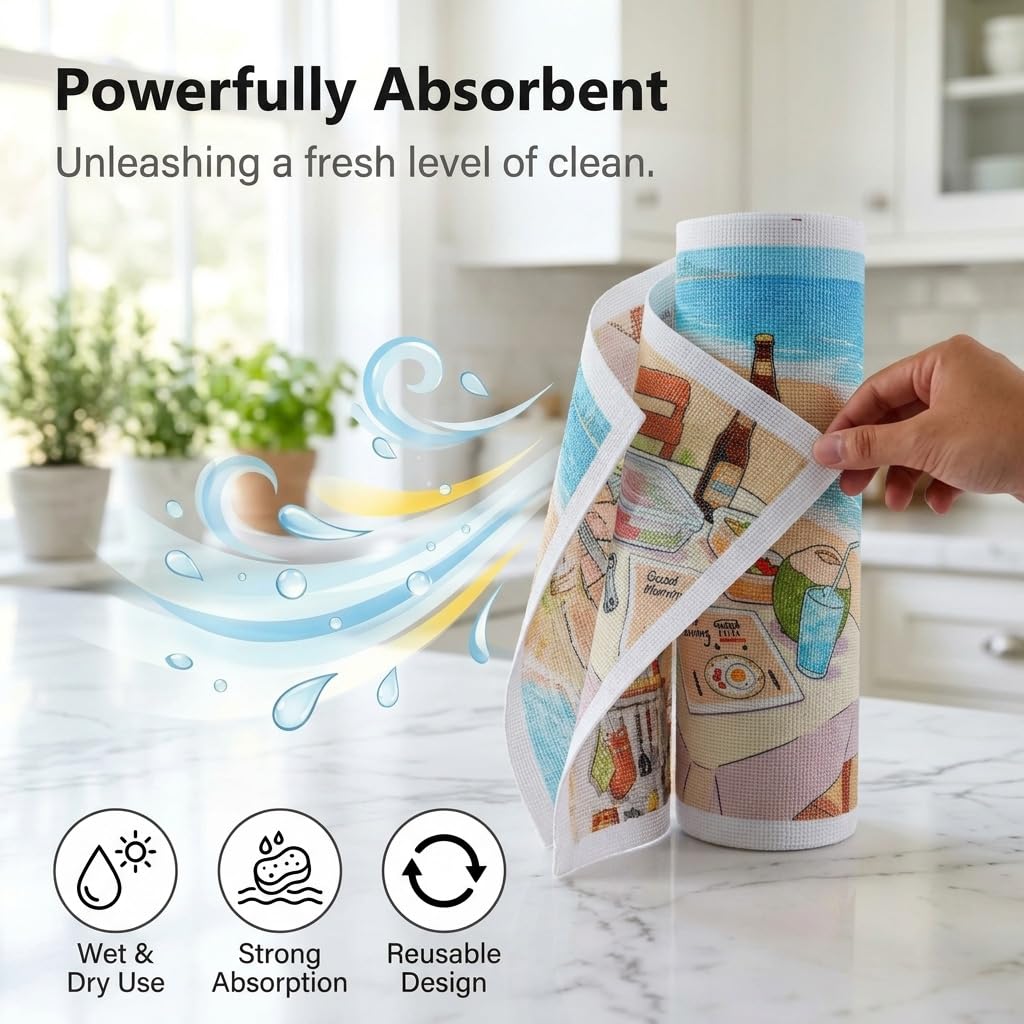 HASTHIP Reusable Kitchen Cleaning Cloth Roll with Hand-Tear, Washable Textured Microfiber Towels