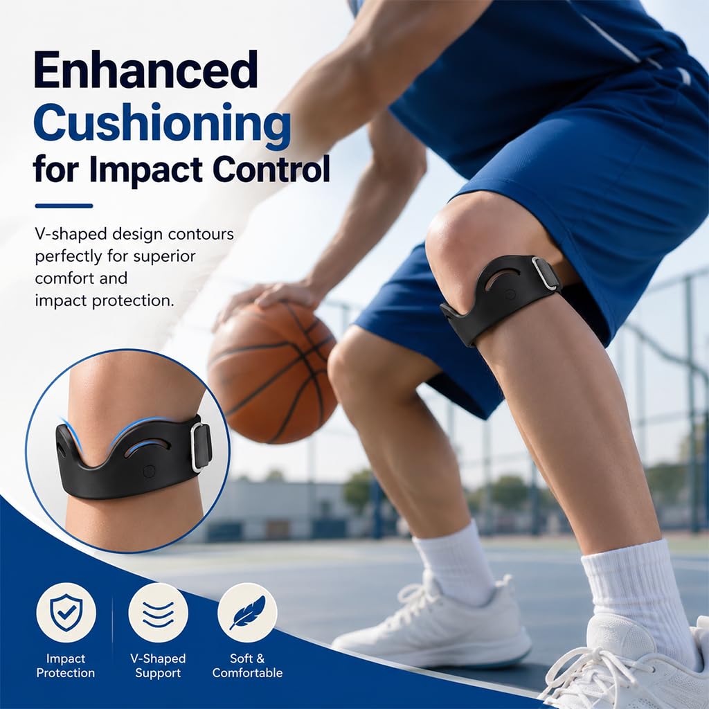 HASTHIP 2Pcs Patella Knee Support Strap with Adjustable Compression and Silicone Cushioning
