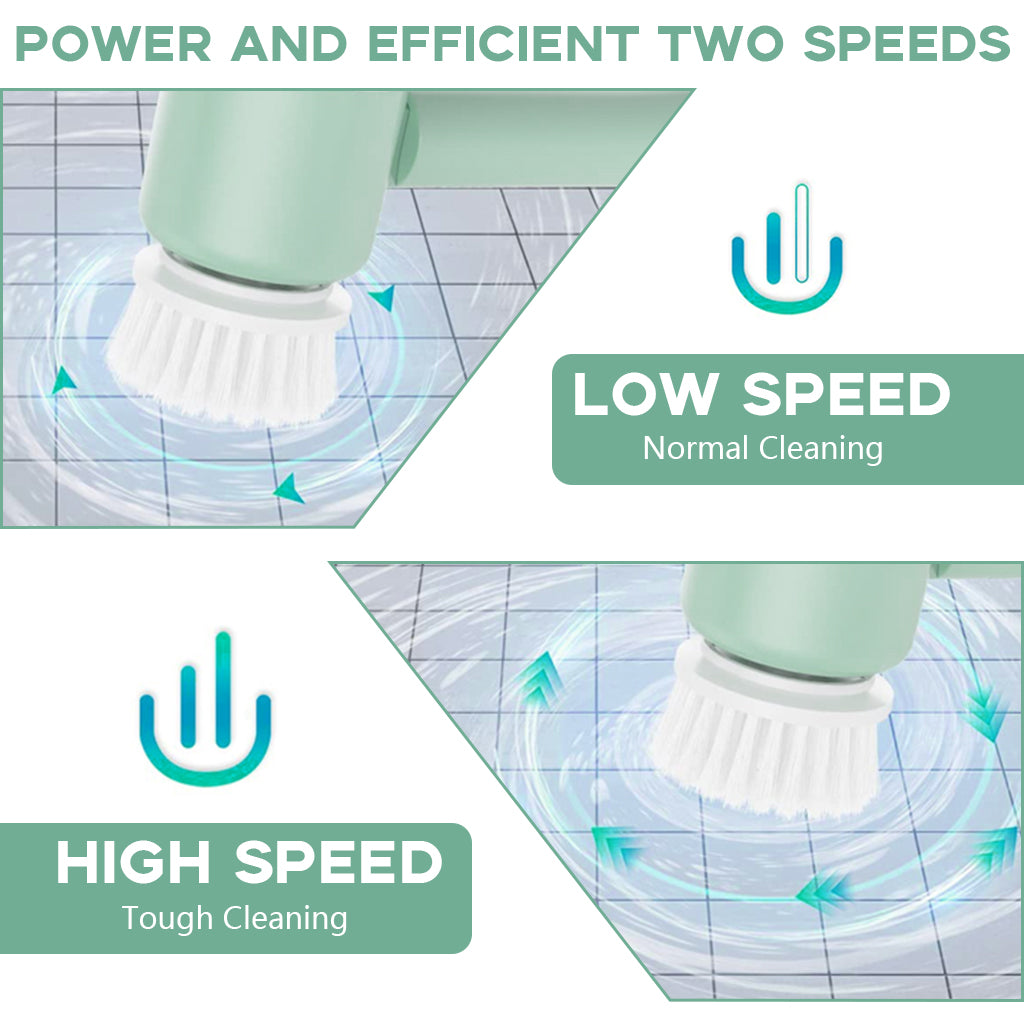 HASTHIP® Electric Cleaning Brush, Cordless Foldable Electric Cleaning Brush, Powerful Cleaning Brush with 3 Replaceable Brush Heads, 2 Adjustable Speeds for Cleaning Kitchen, Bathroom