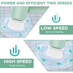 HASTHIP® Electric Cleaning Brush, Cordless Foldable Electric Cleaning Brush, Powerful Cleaning Brush with 3 Replaceable Brush Heads, 2 Adjustable Speeds for Cleaning Kitchen, Bathroom