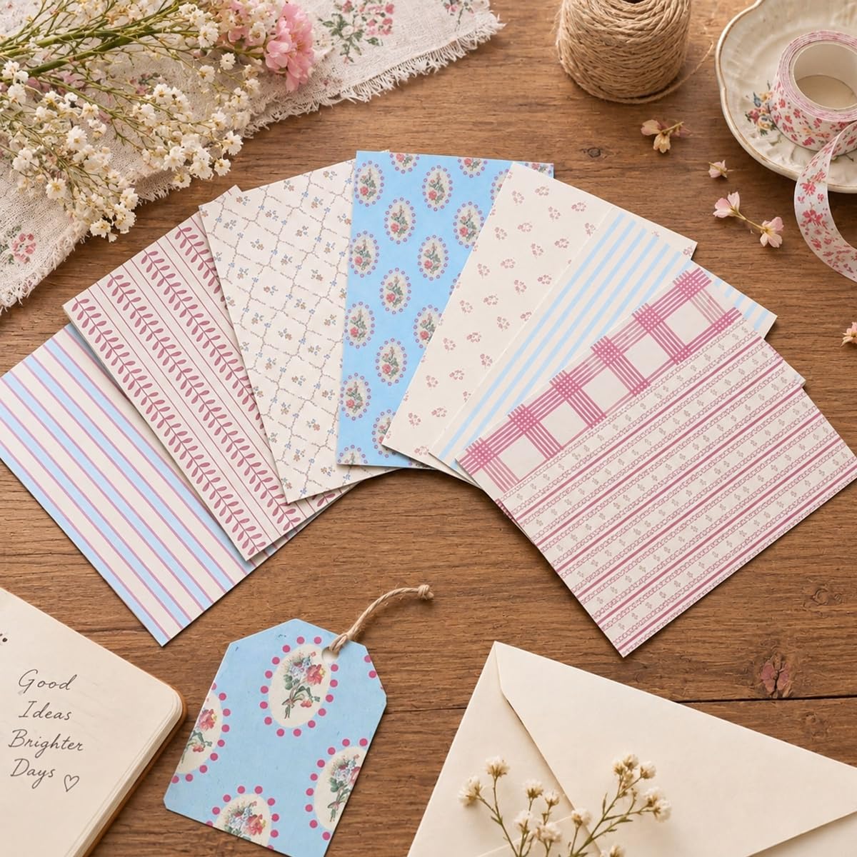HASTHIP Vintage Stripe Scrapbook Paper, 24 Single-Sided Sheets, 4.1 x 5.8 Inches