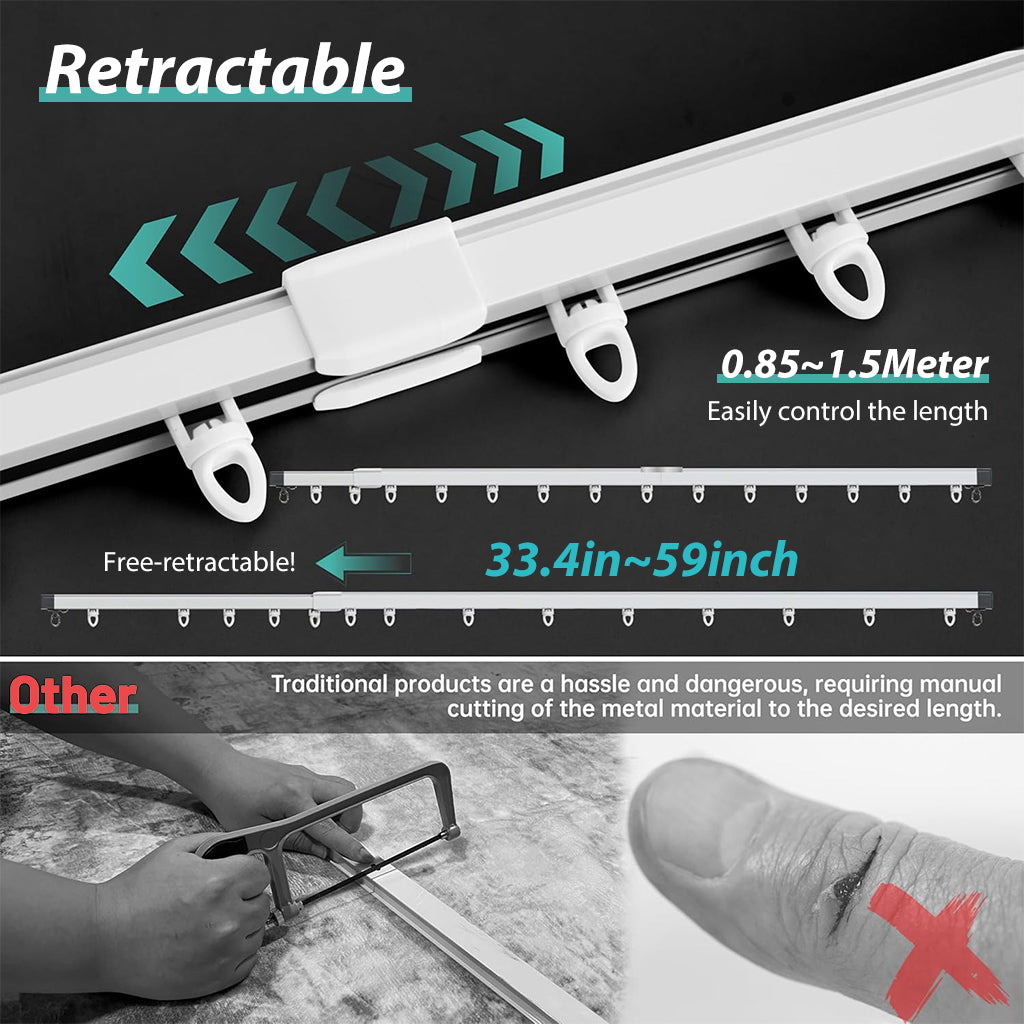 HASTHIP® Curtain Track, Aluminum Alloy Ceiling Curtain Track, Ceiling Track for Curtains, Room Divider Curtain Rods, Curtain Track Rail Set with Silent Roller Hooks (Grey, 33.46-59In)