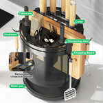 HASTHIP® Kitchen Organizer Rotatable Carbon Steel Multi Compartment Modern Kitchen Utensil Organizer Tableware Draining Rack Cutting Board Rack Cutter Holder Storage Holder with 4 Hooks, 23.5x24cm