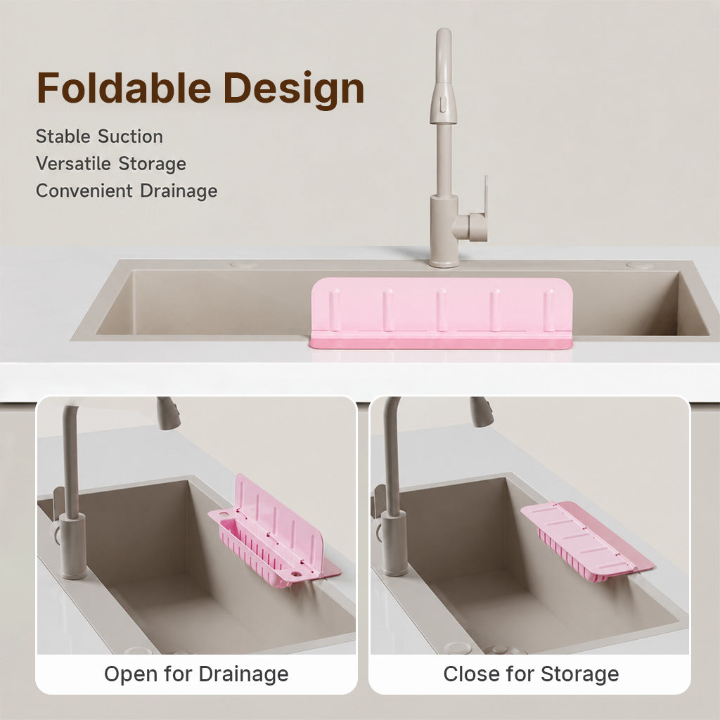 HASTHIP Silicone Kitchen Sink Splash Guard with Detachable Baffle and Draining Storage Basket