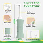 HASTHIP® Peri Bottle, 500ml Portable Travel Bidet with Bag, with 2 Interchangeable Spray Nozzles Travel Bidet with Storage Bag Cleansing Bidet Sprayer for Personal Hygiene Care, Postpartum Perineal