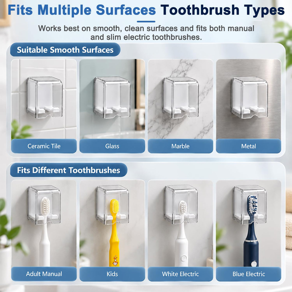 HASTHIP 2-Pack Wall-Mounted Toothbrush Holders with Clear Flip Covers and Drainage Openings