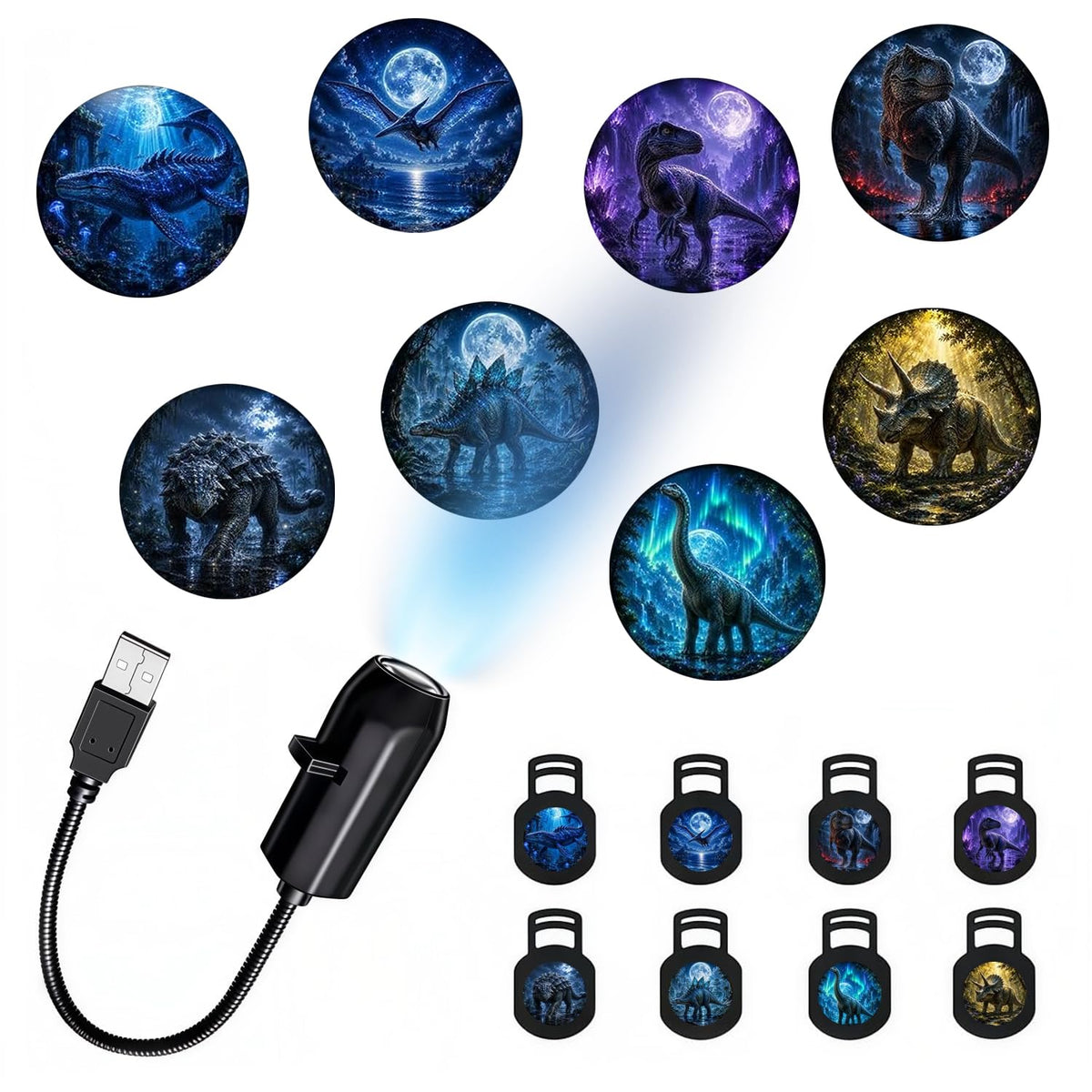 HASTHIP Jurassic Dinosaur Projection Light with 8 Themes, USB Power and Adjustable Direction