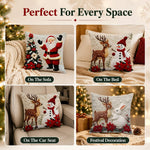HASTHIP Christmas Cushion Covers, Set of 4, 45 x 45 cm, with Reindeer, Santa and Snowman Prints