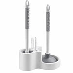 HASTHIP 4-in-1 Toilet Brush and Plunger Set with Crevice Brush, Hair Tongs and White Holder