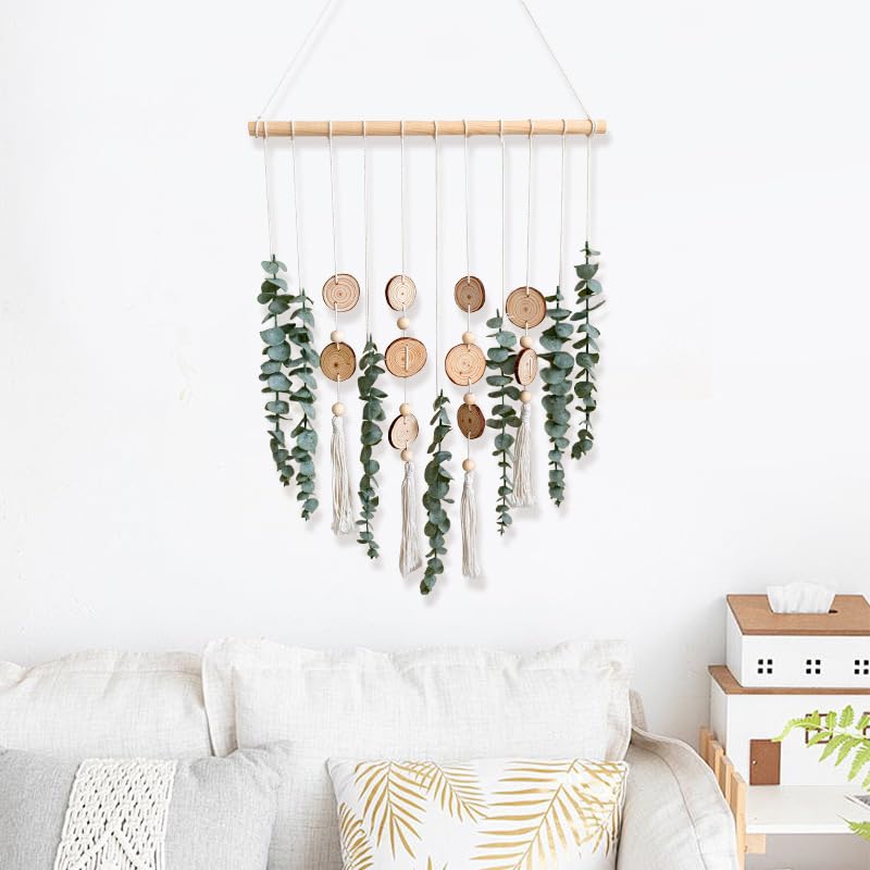 HASTHIP Artificial Eucalyptus Wall Hanging with Green Foliage and 15.7-Inch Wooden Rod