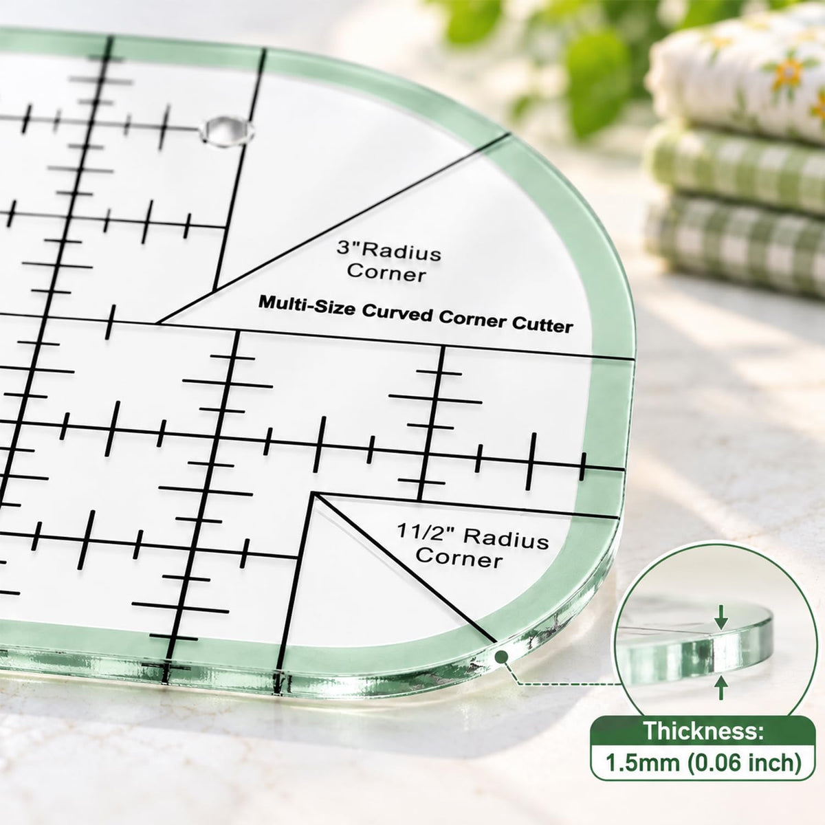 HASTHIP Curved Corner Quilting Ruler in Clear Acrylic, Three Radius Sizes and 45°/90° Markings
