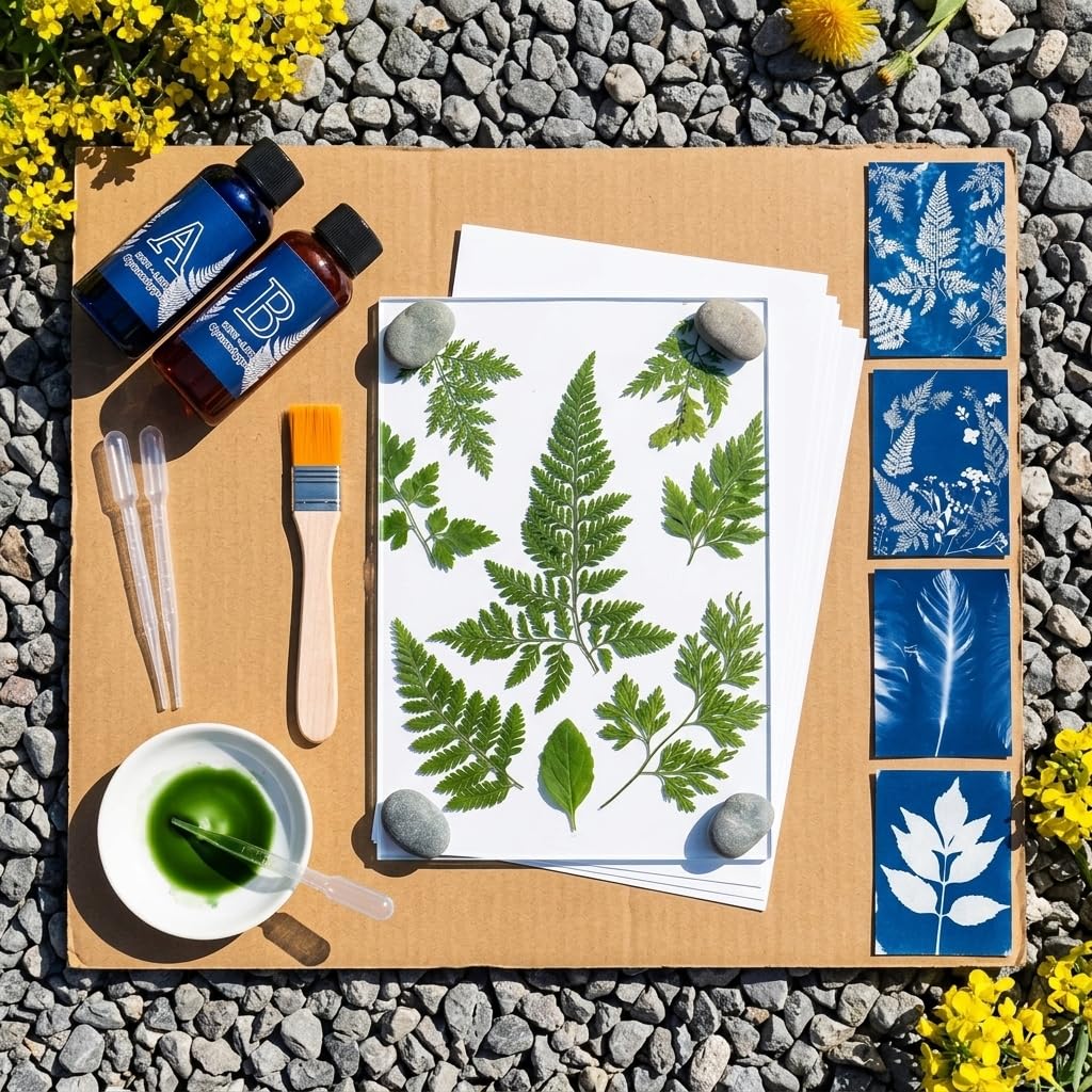 HASTHIP Cyanotype Kit with Two-Component Sensitizer, 20 A5 Sheets and Nature-Print Tools
