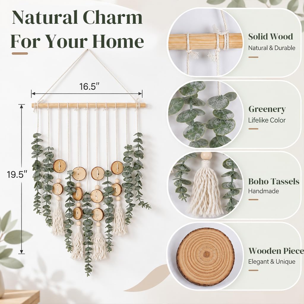 HASTHIP Artificial Eucalyptus Wall Hanging with Green Foliage and 15.7-Inch Wooden Rod
