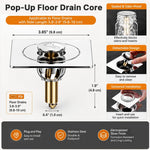 HASTHIP Square Pop-Up Floor Drain Cover with Stainless Steel Top and Detachable Hair Filter