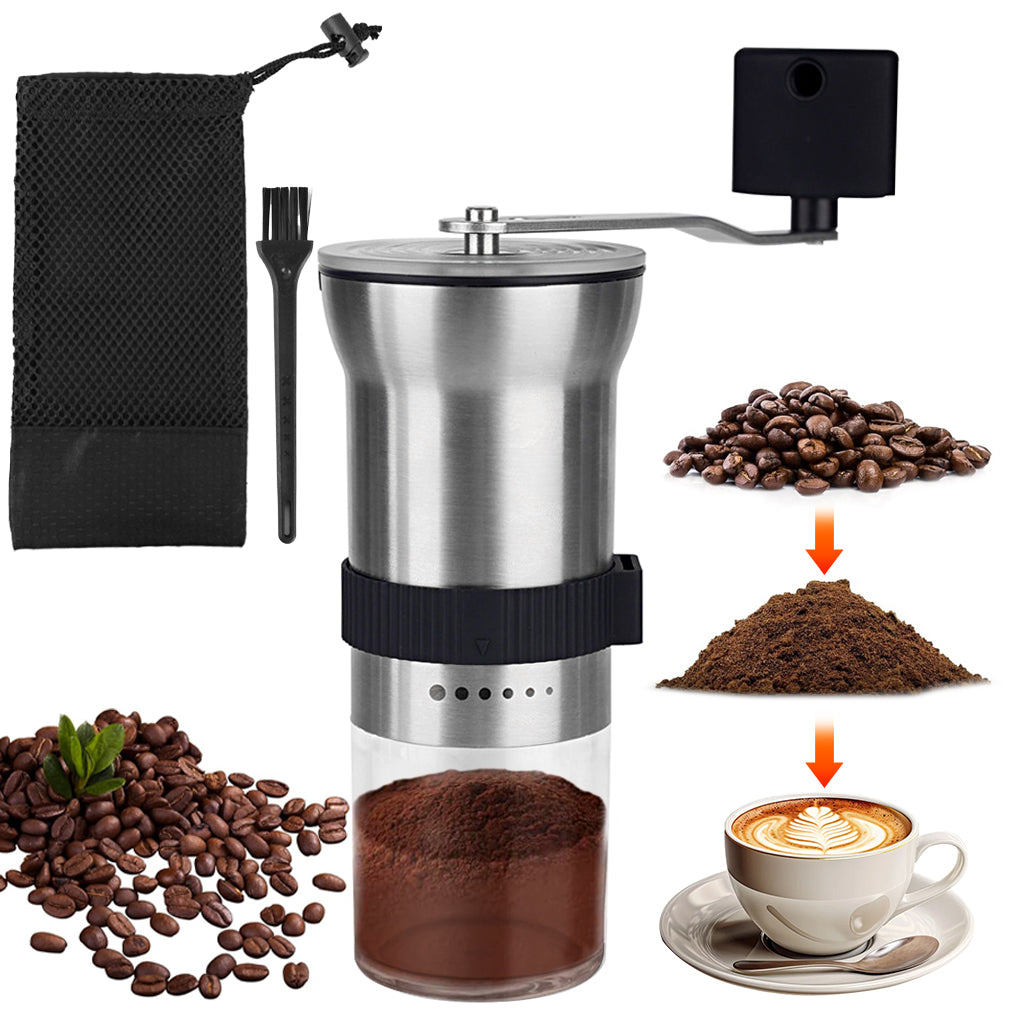 HASTHIP® Manual Coffee Bean Grinder Stainless Steel Burr Hand Coffee Grinder Hand Crank Coffee Mill Adjustable Grind Settings Portable Coffee Grinder 25g Coffee