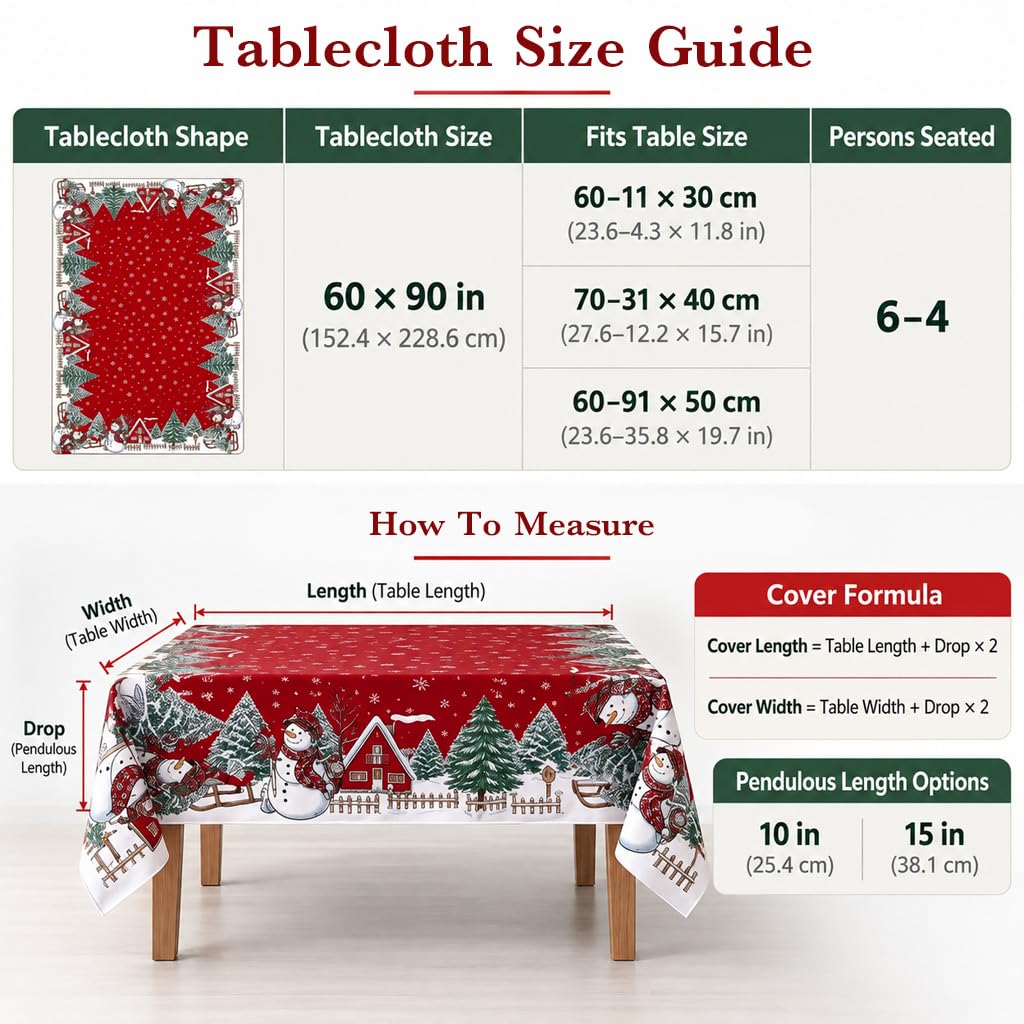 HASTHIP Christmas Tablecloth, 100D Polyester Snowman Pattern, 60 by 90 Inches, 6-Seater Fit