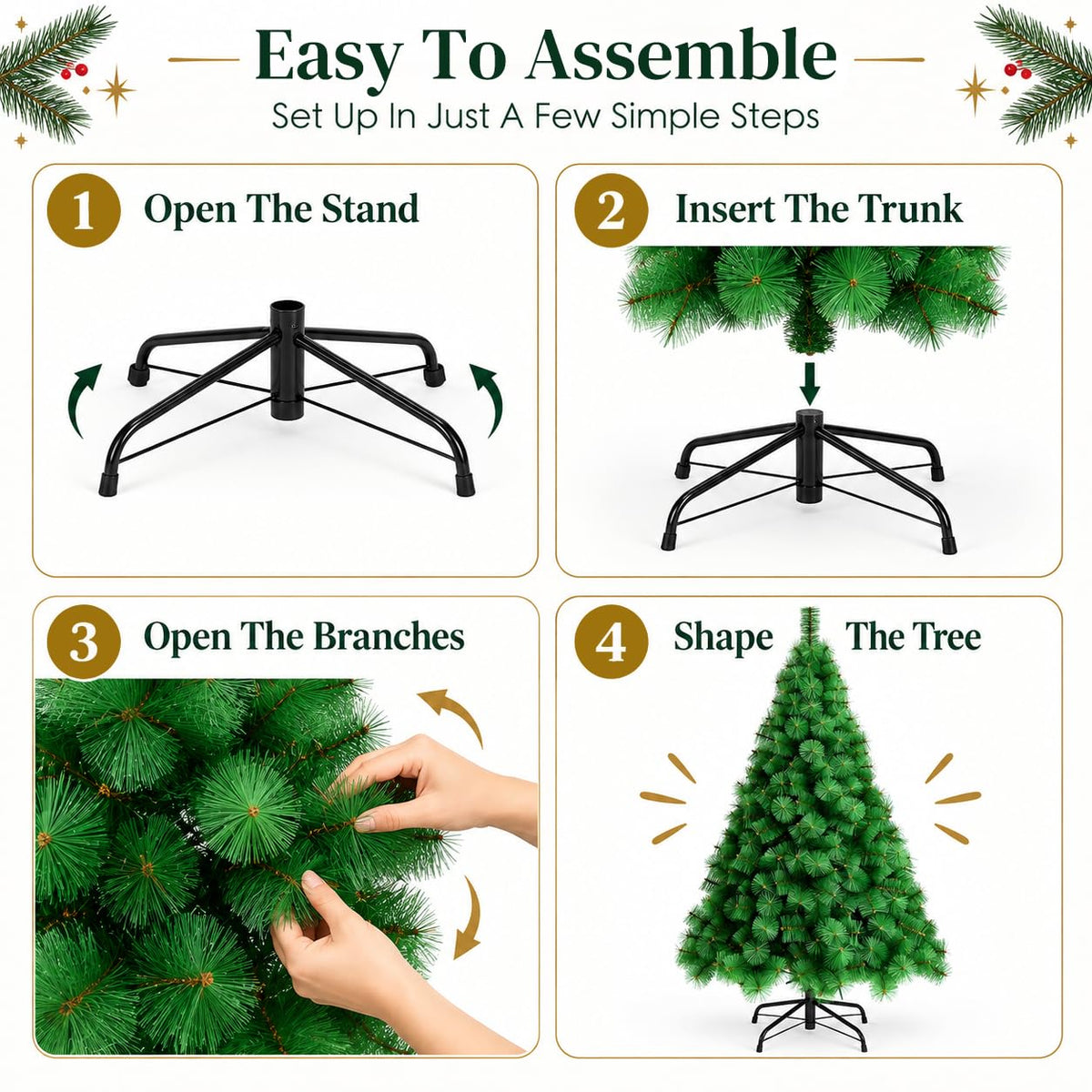 HASTHIP 5 Pies Artificial Christmas Tree with Realistic Green Pine Needles and Detachable Metal Stand