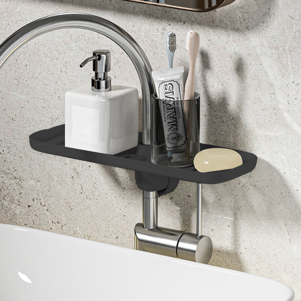 HASTHIP® Kitchen Sponge Holder Dry Rack Dish Rag Rack Drain Rack with Hooks Space Saving Sink Faucet Mount Sponge Holder Hand Soap Holder Tool Organizer