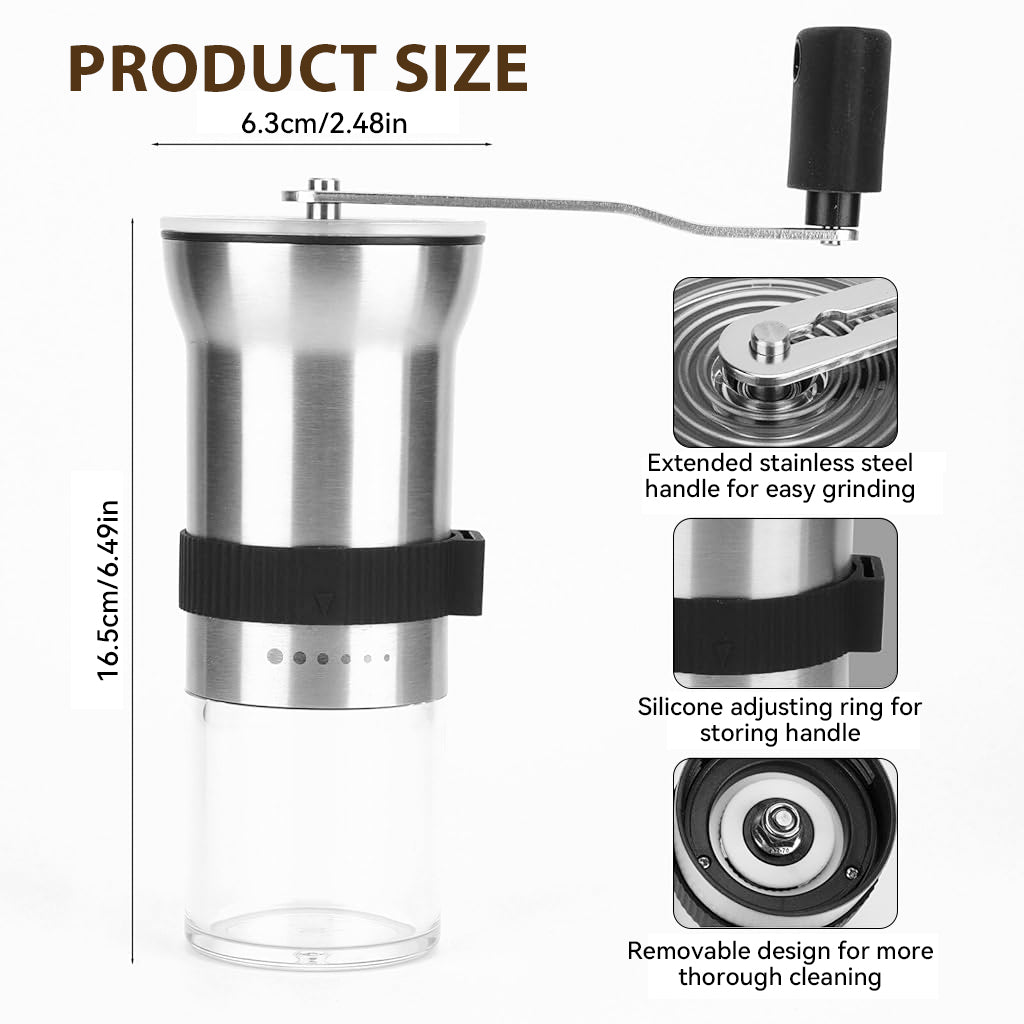 HASTHIP® Manual Coffee Bean Grinder Stainless Steel Burr Hand Coffee Grinder Hand Crank Coffee Mill Adjustable Grind Settings Portable Coffee Grinder 25g Coffee