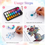 HASTHIP 24 Color Metallic Watercolor Paint Set with Shimmering Solid Pigments and Portable Mandala Case