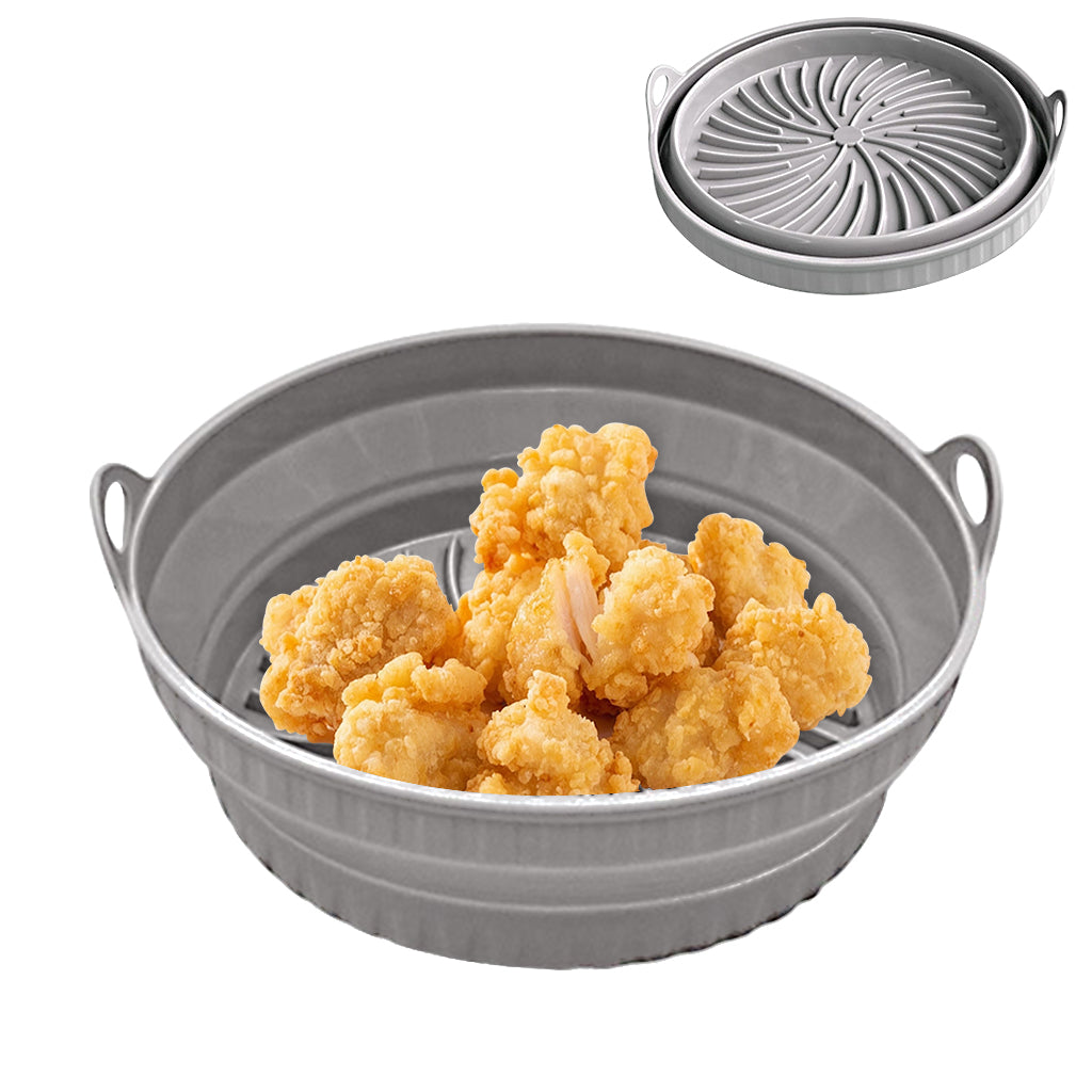 HASTHIP® Air Fryer Silicone Pot 7.9'' Non-Stick Silicone Air Fryer Liner, Silicone Liners for Air Fryer, Folding Round Air Fryer Oven Pot Foodgrade Silicone Air Fryer Liners with Handles (Grey)