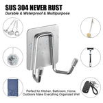 HASTHIP® 4Pcs Adhesive Dual Wall Hooks - 304 Stainless Steel Heavy-Duty Towel, Clothes, Sponge Holder, Space-Saving Utility for Kitchen, Bathroom, Bedroom (Silver)