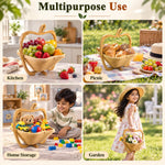 HASTHIP Foldable Bamboo Fruit Basket with Space-Saving Design and Stable Cross-Support Base