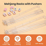 HASTHIP 4-Pack Clear Acrylic Mahjong Tile Racks with Built-In Pushers and Non-Slip Bases