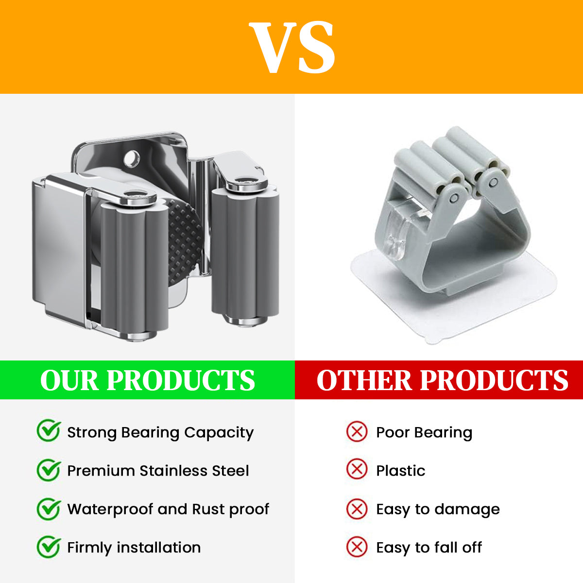 HASTHIP® Broom and Mop Holder Wall Mount Heavy Duty Broom Hooks Space-Saving Broom Rack Stainless Steel Broom Holder for Garage, Kitchen, Closet Organization(Pack of 2)