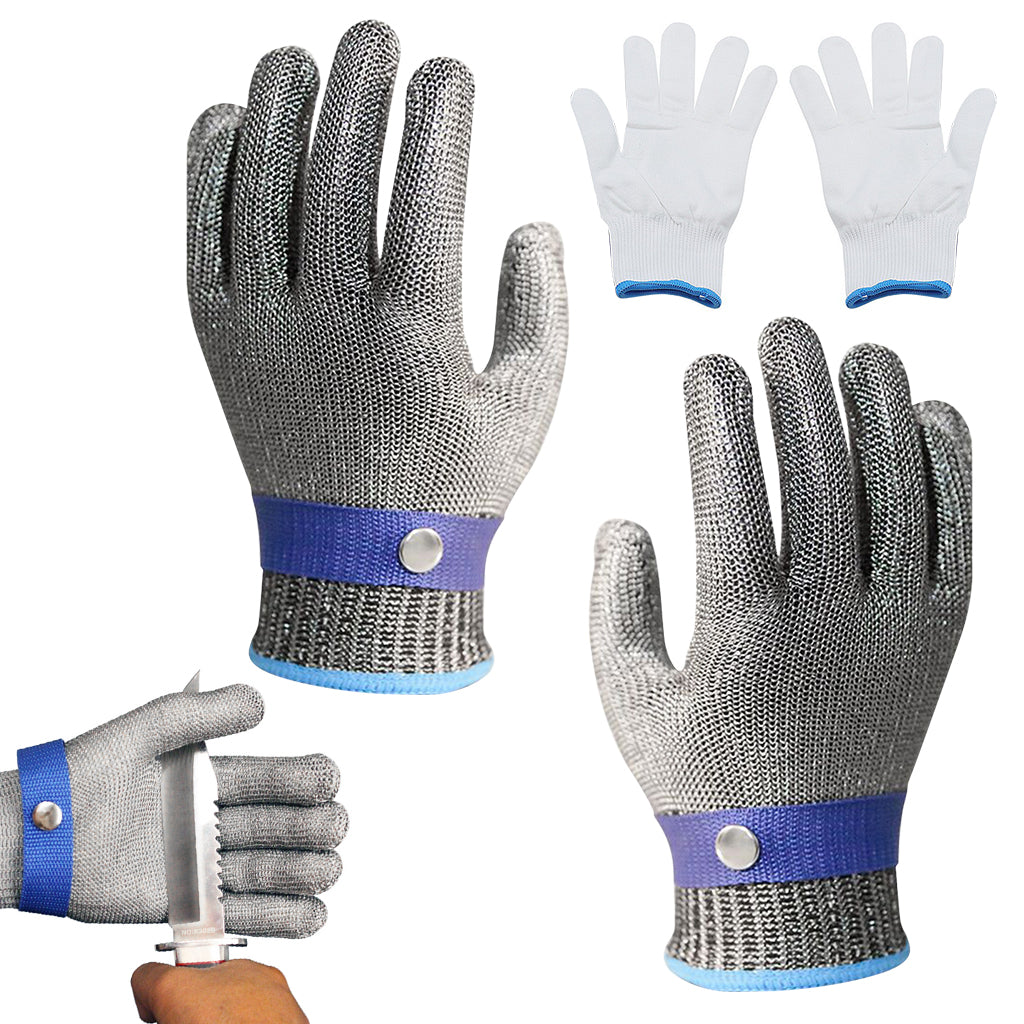 HASTHIP® 1 Pair Work Gloves Stainless Steel Mesh Glove Anti-Cut Work Gloves Stainless Steel Mesh Glove Puncture Proof Safety Glove for Fish Handling, Meat Processing, Metalworking, Gardening