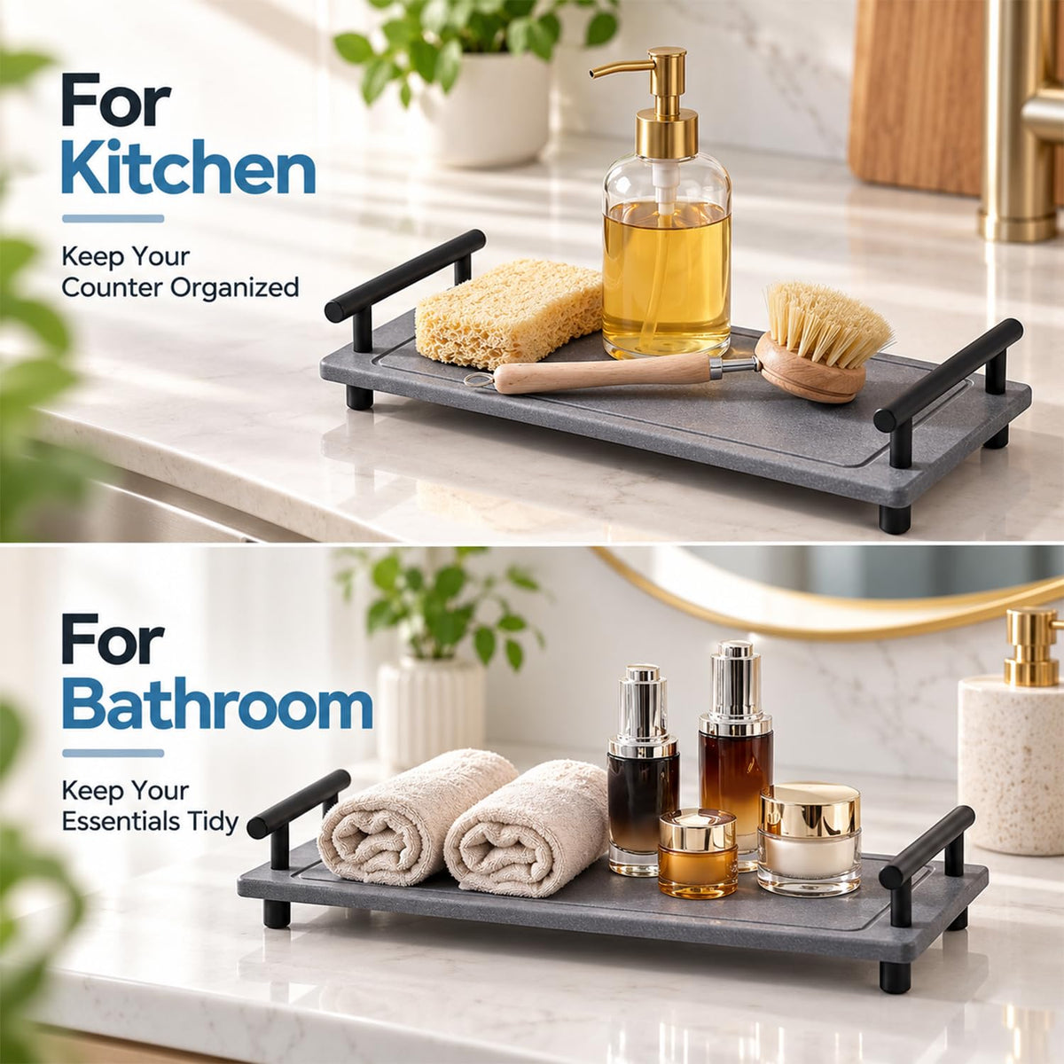 HASTHIP Diatomaceous Earth Sink Caddy, Fast-Drying Dark Grey Tray for Kitchen and Bathroom