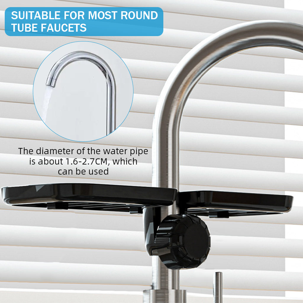 HASTHIP® Kitchen Sponge Holder Dry Rack Dish Rag Rack Drain Rack with Hooks Space Saving Sink Faucet Mount Sponge Holder Hand Soap Holder Tool Organizer