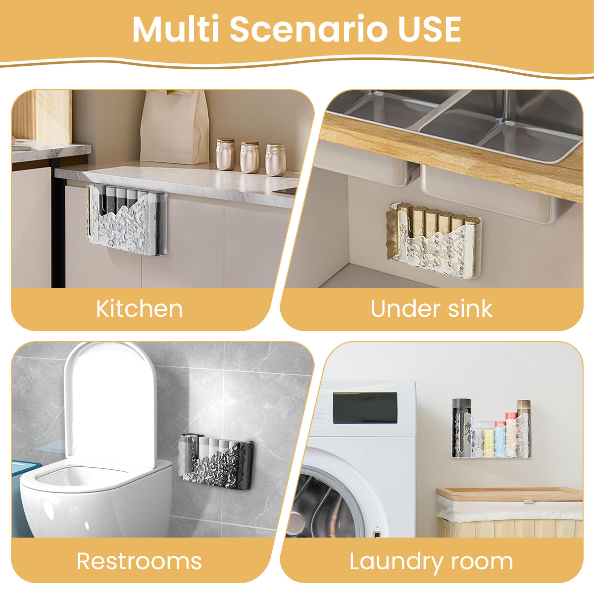 HASTHIP® Trash Bag Dispenser, Trash Bag Holder Wall Mount, Hanging Garbage Bag Dispenser, Trash Bag Roll Holder for Plastic Bags Countertop, Home Decor Under Kitchen Sink Organization