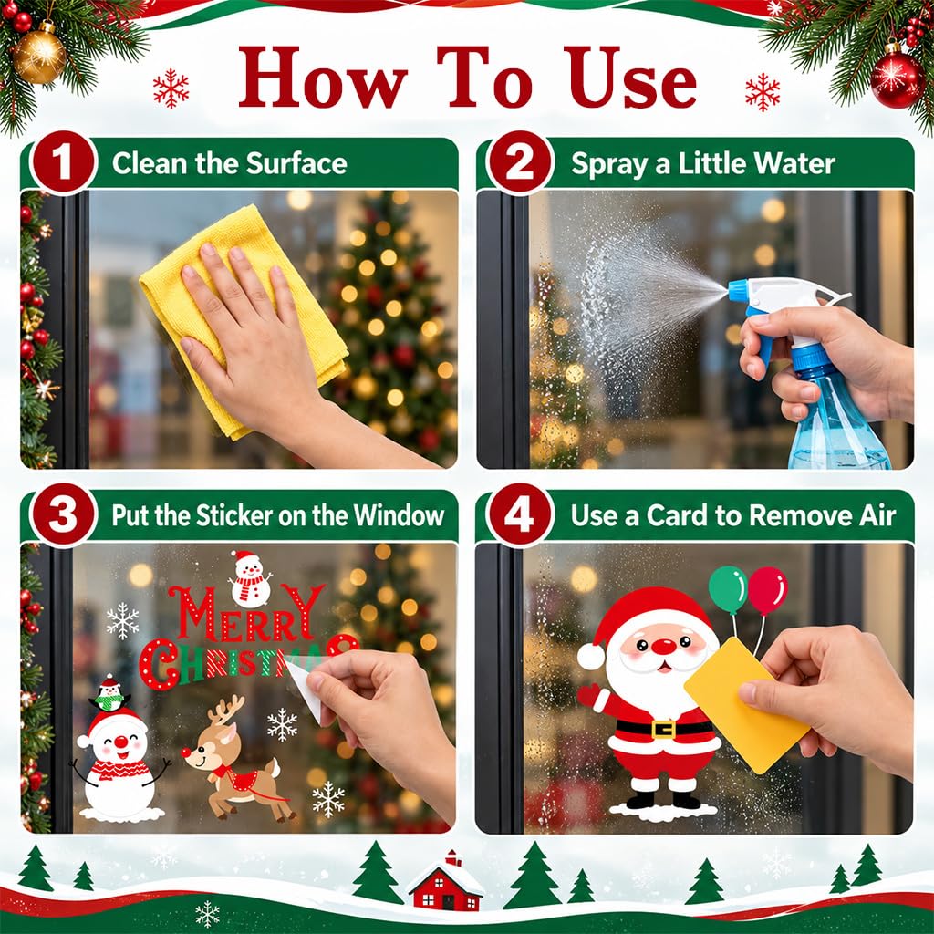 HASTHIP Christmas Window Clings, Large Double-Sided PVC Decals for Reusable Holiday Glass Decor