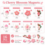 HASTHIP 3D Peach Blossom Fridge Magnets, 16-Piece Synthetic Resin Floral Decor for Metal Surfaces