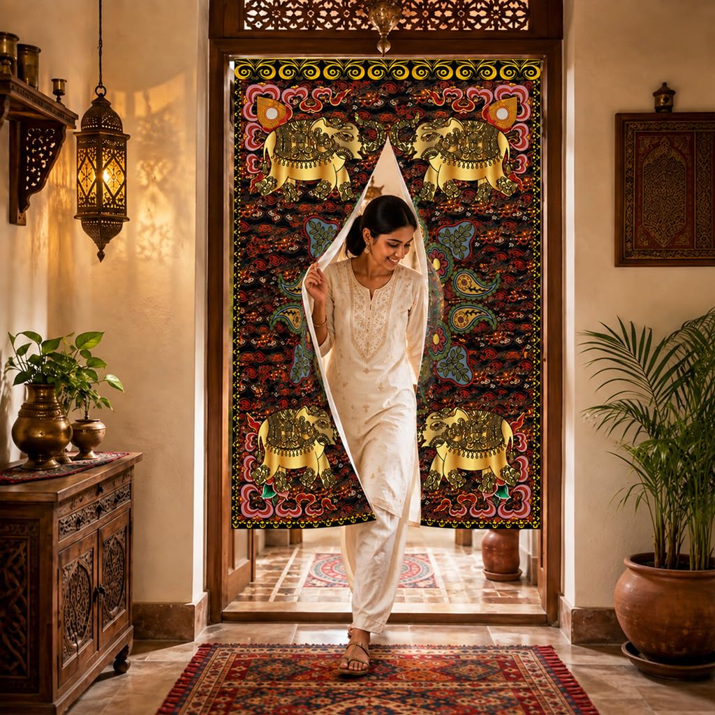 HASTHIP Ethnic Door Curtain Room Divider, 100x150cm Polyester with Split Opening