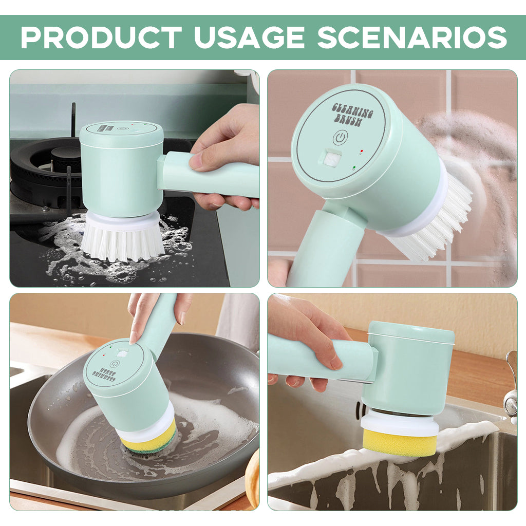 HASTHIP® Electric Cleaning Brush, Cordless Foldable Electric Cleaning Brush, Powerful Cleaning Brush with 3 Replaceable Brush Heads, 2 Adjustable Speeds for Cleaning Kitchen, Bathroom